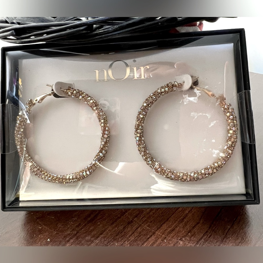 NOIR Crystal Fashion Hoop Earrings—New In Box